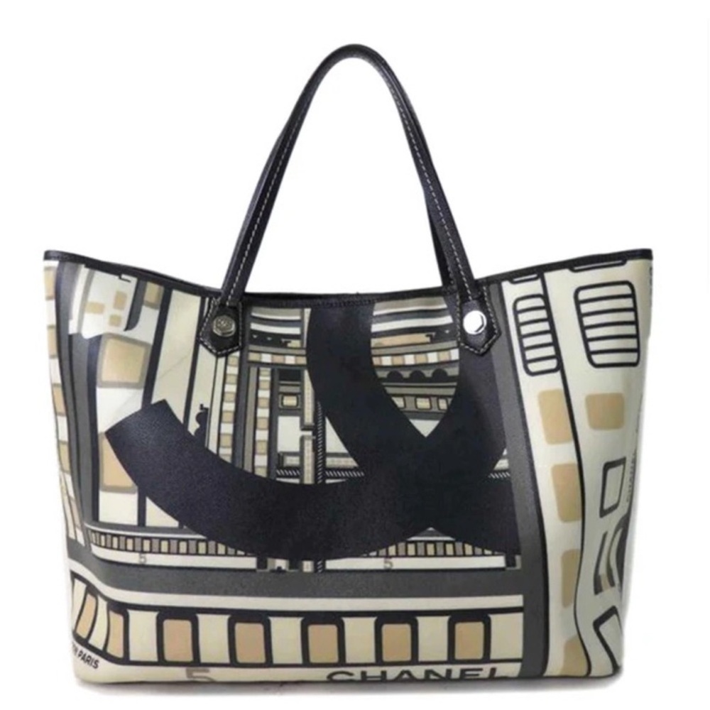 CHANEL Beige, Black & Cream Graphic Tote